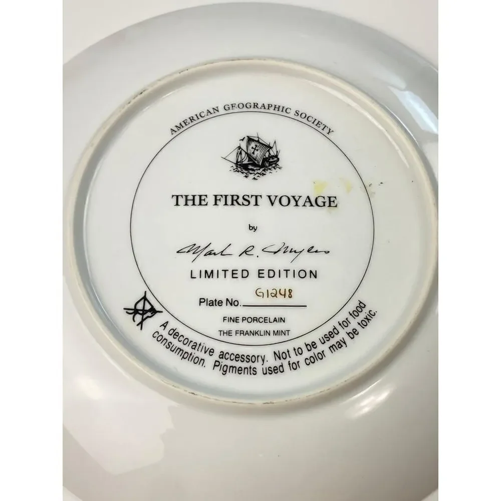 Franklin Mint The First Voyage Collectors Porcelain Plate Lmtd Edition Gold Trim